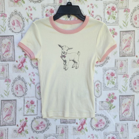 Kimchi Blue Tops - Kimchi Blue Too Perfect Baby Goat Graphic Ringer Baby Tee Urban Outfitters Small